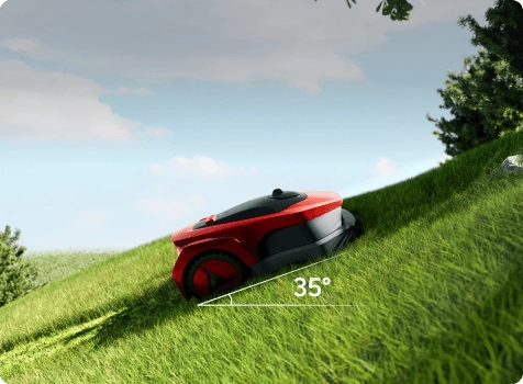All-Wheel Drive iGarden robotic mower easily climbing steep grassy slopes