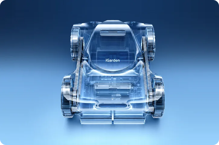 Dual-Grip Traction System helping M1-AI robotic pool cleaner climb slopes and edges