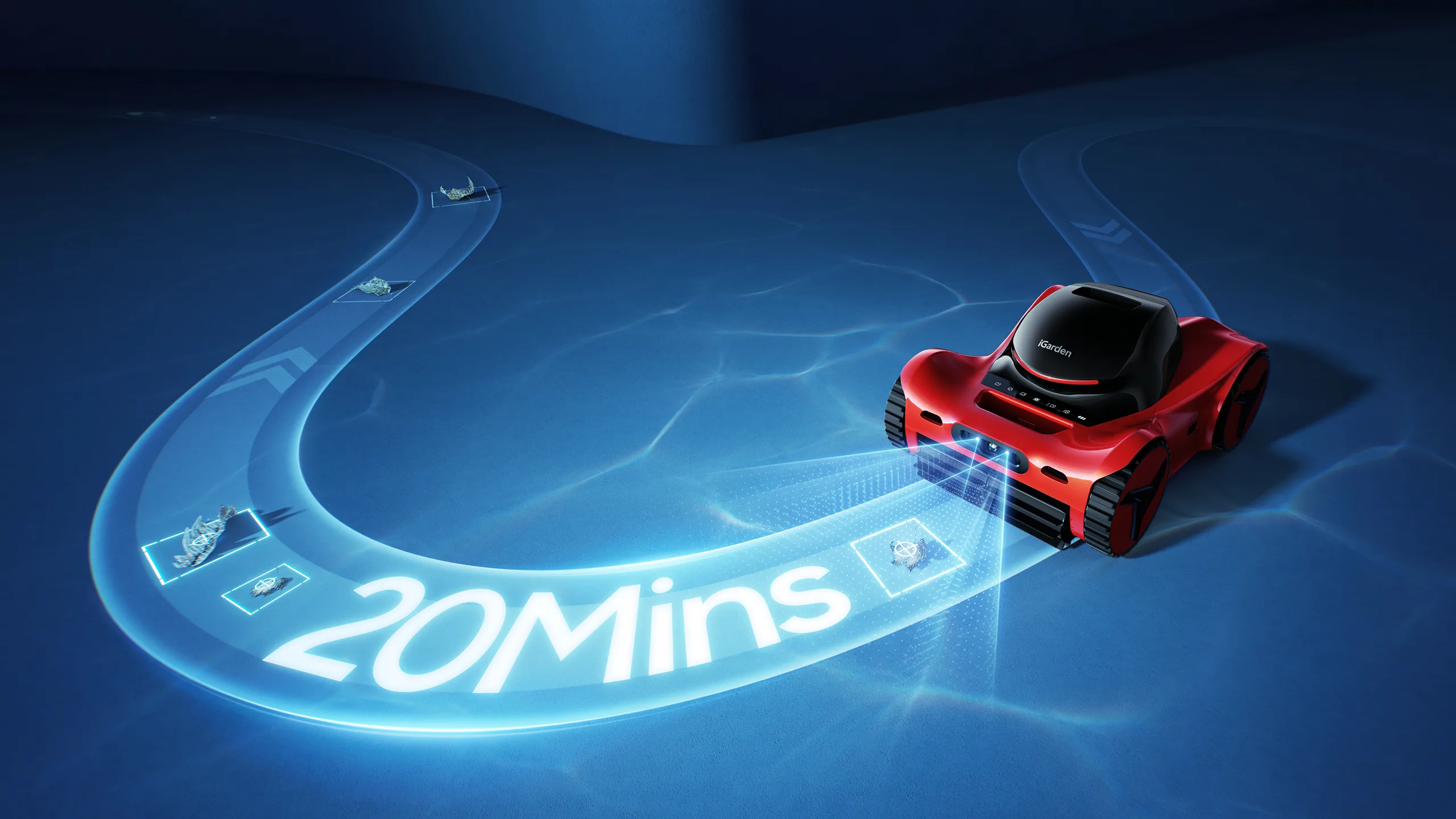 iGarden M1-AI robotic pool cleaner completing a smarter full-pool clean