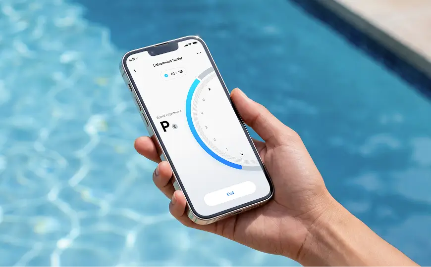 iGarden swim jet app controlling adjustable pool current from a smartphone